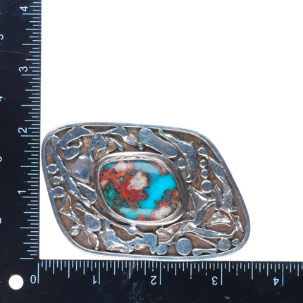 Vintage Bisbee turquoise southwestern brutalist sterling silver belt buckle