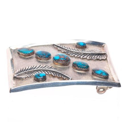 Vintage Bisbee turquoise Navajo feather design sterling silver belt buckle