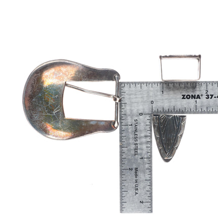 Uncle Sam W Navajo sterling silver chiseled design 3/4" ranger belt buckle set