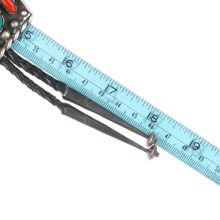 Large c1960 c-31 Navajo sterling silver turquoise/coral bolo tie