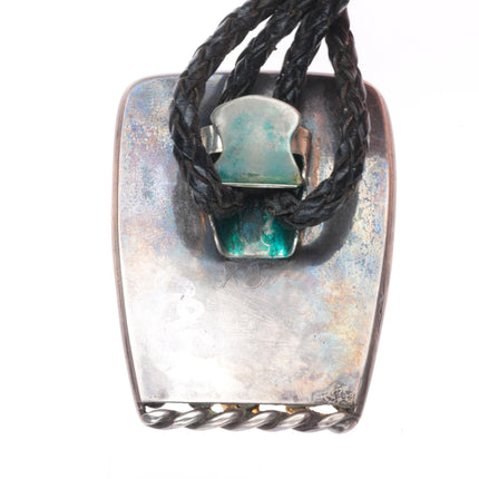 Large c1960 c-31 Navajo sterling silver turquoise/coral bolo tie