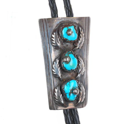 Nice c1960 c-31 Navajo sterling silver turquoise bolo tie with fancy dangly tips