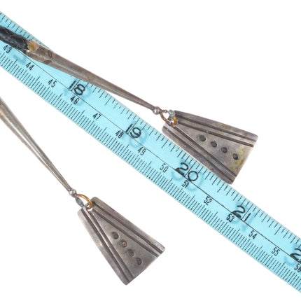 Nice c1960 c-31 Navajo sterling silver turquoise bolo tie with fancy dangly tips