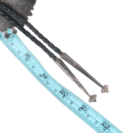 c1970 Ralph Quam Zuni sterling silver multi-stone inlay Indian Chief bolo tie