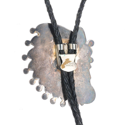 c1970 Ralph Quam Zuni sterling silver multi-stone inlay Indian Chief bolo tie