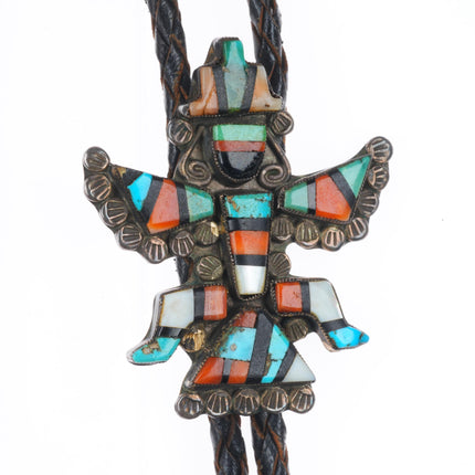 40's-50's Zuni Knifewing bolo tie sterling silver multi-stone inlay fancy tips
