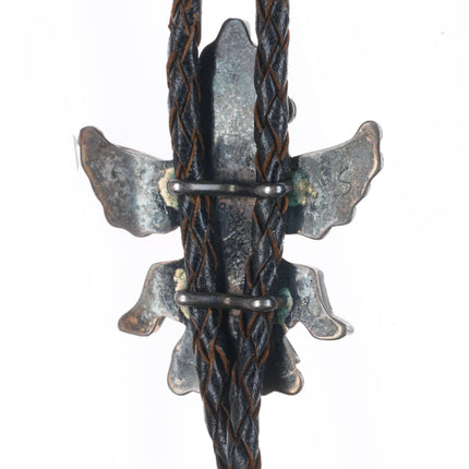 40's-50's Zuni Knifewing bolo tie sterling silver multi-stone inlay fancy tips