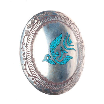 Vintage Tommy Singer Navajo Peace dove pendant concho sterling silver chip inlay