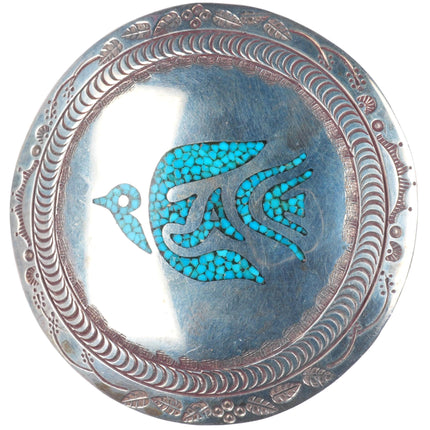 Vintage Tommy Singer Navajo Peace dove pendant concho sterling silver chip inlay