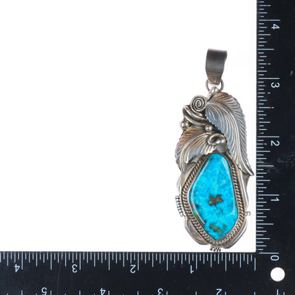 Robert & Noreen Kelly Navajo large vintage sterling silver turquoise pendant