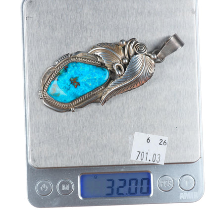 Robert & Noreen Kelly Navajo large vintage sterling silver turquoise pendant