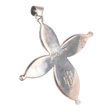 Betty Nez Navajo for Rick Tolina large sterling silver stone inlay cross pendant