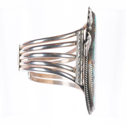 6.75" Wilbur Wauneka Navajo sterling silver vintage cuff bracelet big turquoise