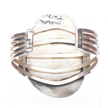 6.75" Wilbur Wauneka Navajo sterling silver vintage cuff bracelet big turquoise