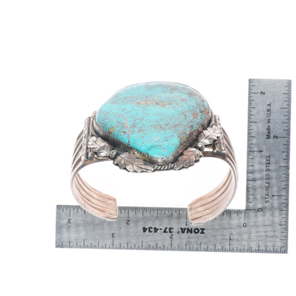 6.75" Wilbur Wauneka Navajo sterling silver vintage cuff bracelet big turquoise