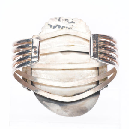 6.75" Wilbur Wauneka Navajo sterling silver vintage cuff bracelet big turquoise