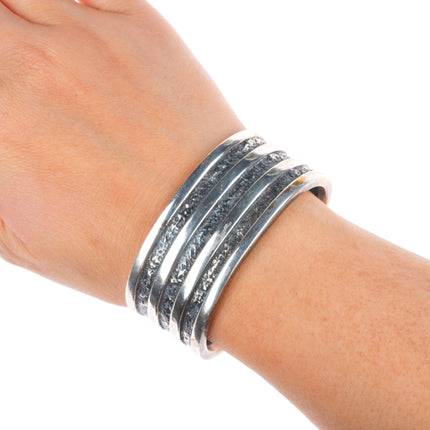 6.2" Vintage H Spencer Navajo sterling silver banded cuff bracelet