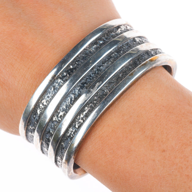 6.2" Vintage H Spencer Navajo sterling silver banded cuff bracelet
