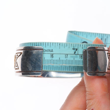 7.1" Hopi 14k gold/sterling silver heartline bear overlay style cuff bracelet