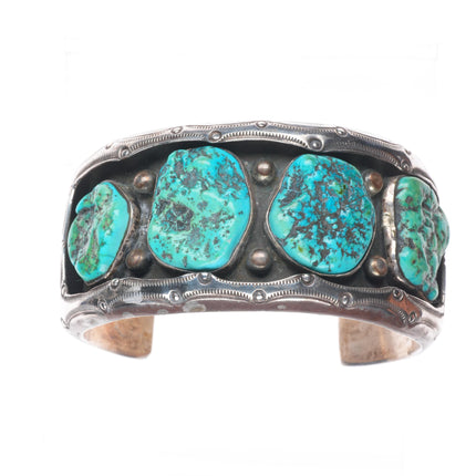 7.3" Ben Touchine Navajo wide sterling silver shadowbox turquoise cuff bracelet