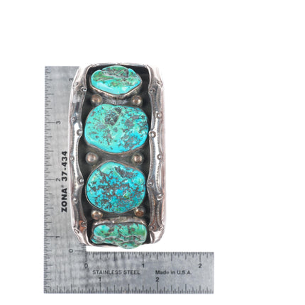 7.3" Ben Touchine Navajo wide sterling silver shadowbox turquoise cuff bracelet