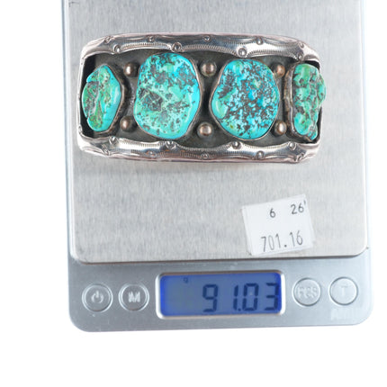 7.3" Ben Touchine Navajo wide sterling silver shadowbox turquoise cuff bracelet