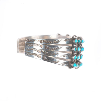 6.5" 30's-40's Zuni dot-dot-dash sterling silver turquoise row cuff bracelet
