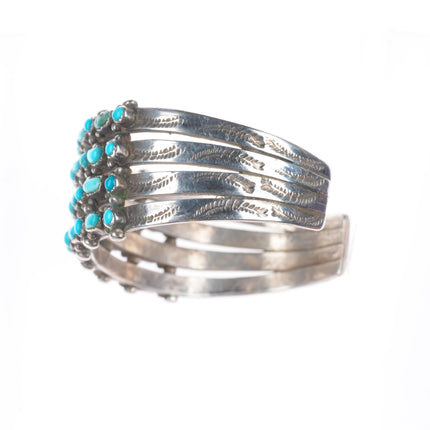 6.5" 30's-40's Zuni dot-dot-dash sterling silver turquoise row cuff bracelet