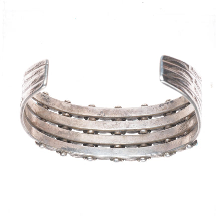 6.5" 30's-40's Zuni dot-dot-dash sterling silver turquoise row cuff bracelet