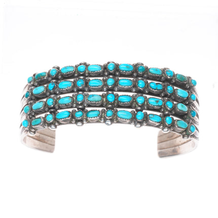 6.5" 30's-40's Zuni dot-dot-dash sterling silver turquoise row cuff bracelet