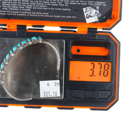 6.5" 30's-40's Zuni dot-dot-dash sterling silver turquoise row cuff bracelet