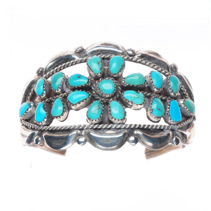 6.6" Homer Vacit Zuni sterling silver petit point turquoise cuff bracelet