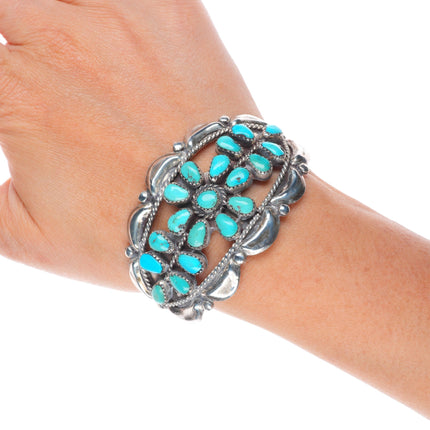 6.6" Homer Vacit Zuni sterling silver petit point turquoise cuff bracelet