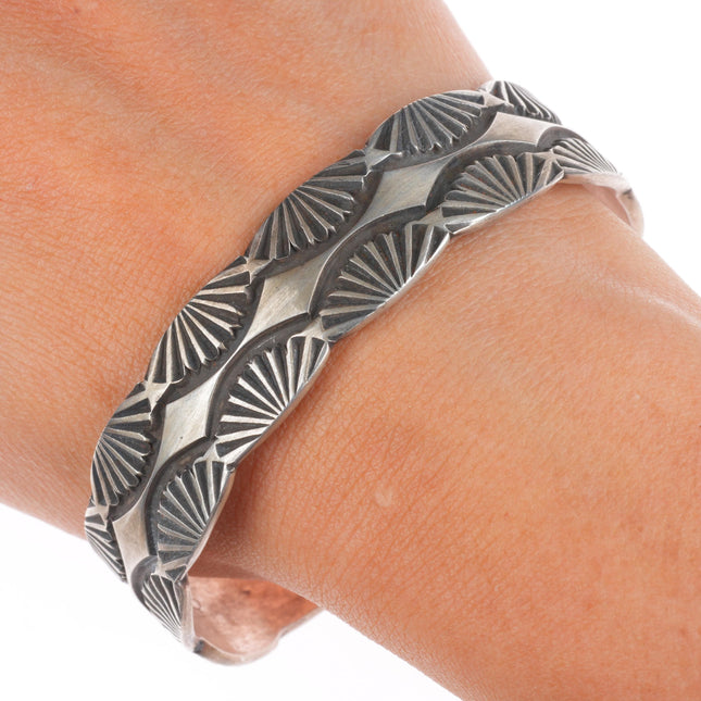 7.25" Emerson Bill Navajo deep stamped sterling silver cuff bracelet