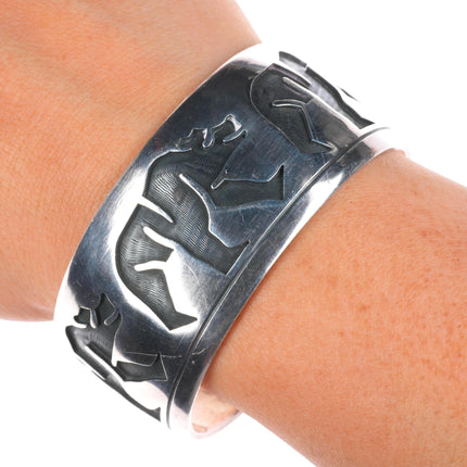 7" Andrew Saufkie Hopi Overlay bears cuff bracelet sterling silver