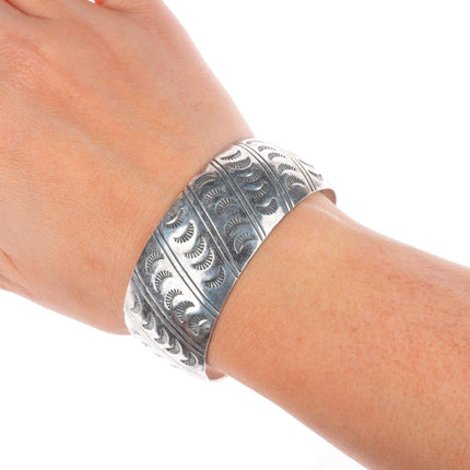 6.75" Tracy Navajo hand stamped domed sterling silver cuff bracelet