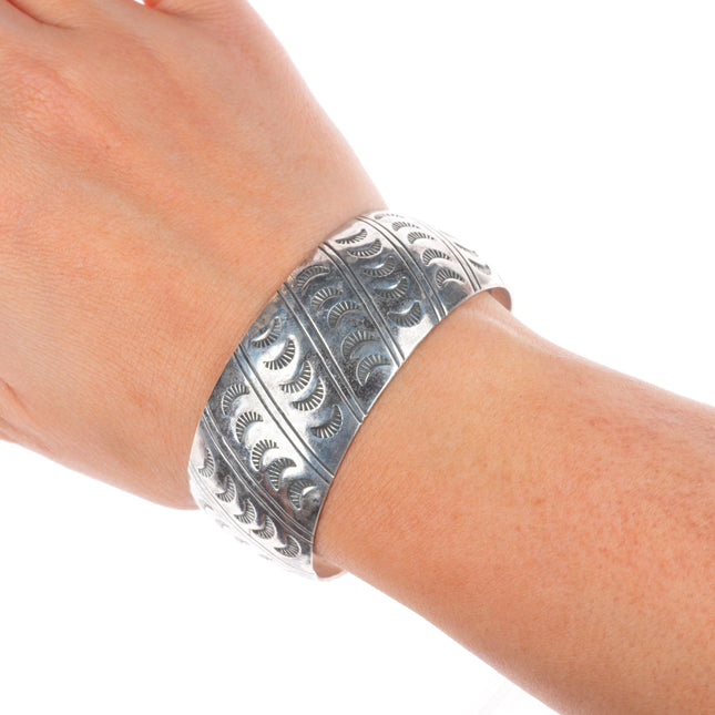 6.75" Tracy Navajo hand stamped domed sterling silver cuff bracelet