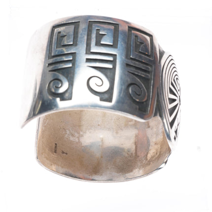 6.5" Harold Lomayaktewa Hopi overlay heavy sterling silver man in the maze cuff bracelet