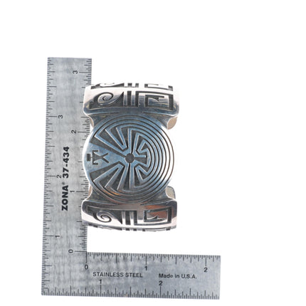 6.5" Harold Lomayaktewa Hopi overlay heavy sterling silver man in the maze cuff bracelet