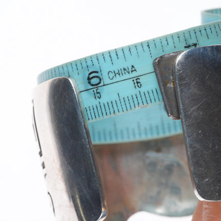 6.5" Harold Lomayaktewa Hopi overlay heavy sterling silver man in the maze cuff bracelet