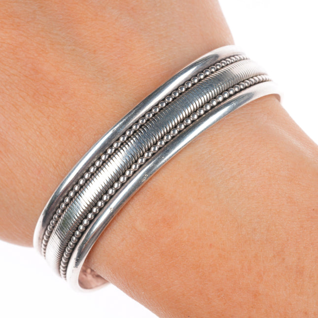 6.4" M Tahe vintage Navajo sterling silver twisted wire cuff bracelet