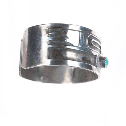 6.2" Vintage Navajo sterling silver turquoise geometric overlay cuff bracelet