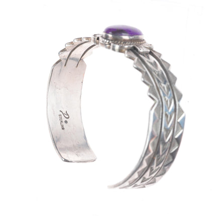 6.4" Vintage Navajo sterling silver sugilite deep stamped cuff bracelet