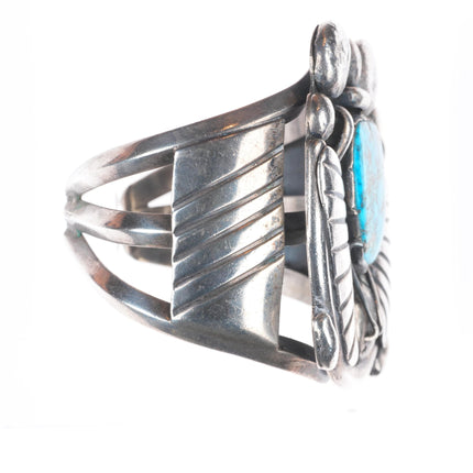 6.25" Big vintage Navajo sterling silver Morenci turquoise heavy cuff bracelet