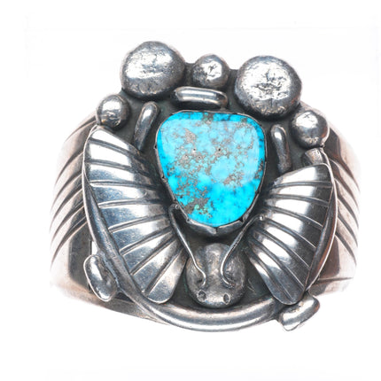 6.25" Big vintage Navajo sterling silver Morenci turquoise heavy cuff bracelet