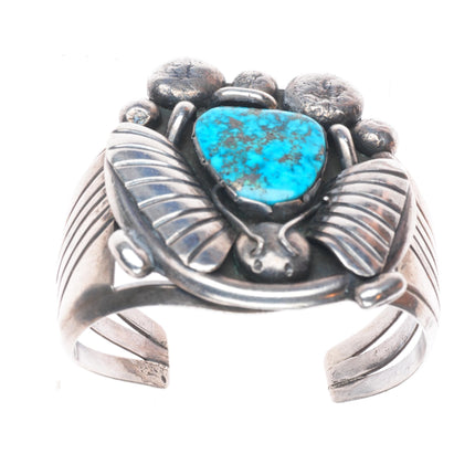 6.25" Big vintage Navajo sterling silver Morenci turquoise heavy cuff bracelet