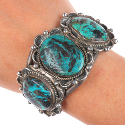 6.6" Vintage Blue Diamond turquoise Navajo sterling silver cuff bracelet
