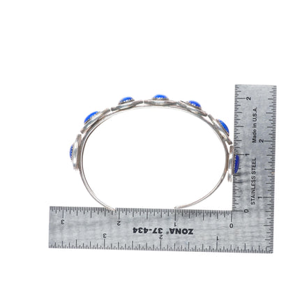 6.8" F Sandoval Navajo sterling silver lapis lazuli row cuff bracelet
