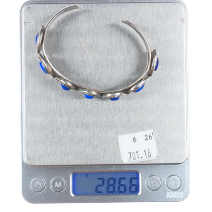 6.8" F Sandoval Navajo sterling silver lapis lazuli row cuff bracelet