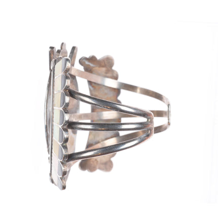 6.5" Hattie Zuni sterling silver channel inlay antelope kachina cuff bracelet